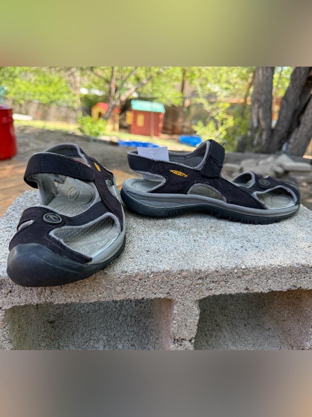 Women's KEEN Rose Sandals in the "Black/Neutral Gray" colorway